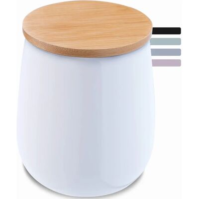 KADAX Cotton Pad Container - Ceramic and Bamboo - White - Bathroom Accessory KADAX Cotton Pad Container - Ceramic and Bamboo - White - Bathroom Accessory