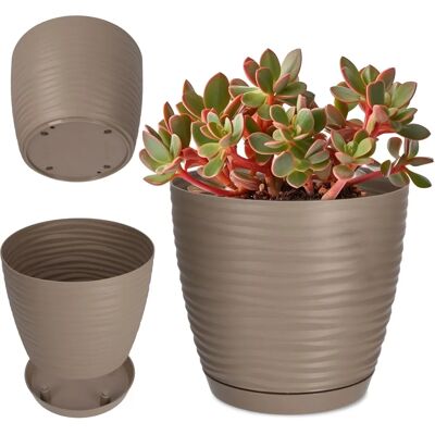 KADAX Beige Plastic Flowerpot - 17cm with Wavy Structure KADAX Beige Plastic Flowerpot - 17cm with Wavy Structure