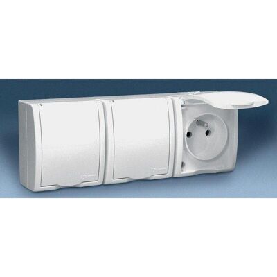 Simon Wasserdichte Dreifach-Steckdose - 16A, IP54, Weiß - Innen/Außen Simon Wasserdichte Dreifach-Steckdose - 16A, IP54, Weiß - Innen/Außen