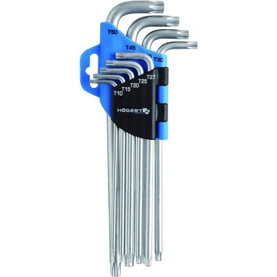 Högert Technik - Sada 9 klíčů TORX T10-T50 - Odolný chrom-vanadiový ocel Högert Technik - Sada 9 klíčů TORX T10-T50 - Odolný chrom-vanadiový ocel
