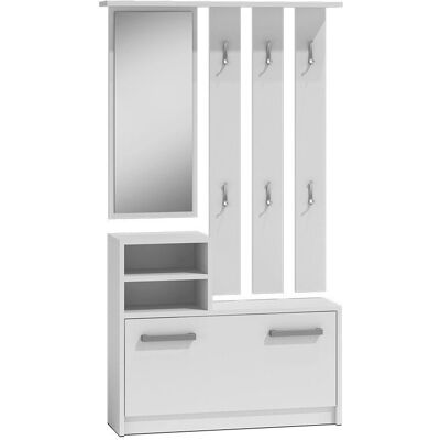Topeshop GAR BIEL Garderobe, Spiegel, 3 Regale - Weiß Topeshop GAR BIEL Garderobe, Spiegel, 3 Regale - Weiß