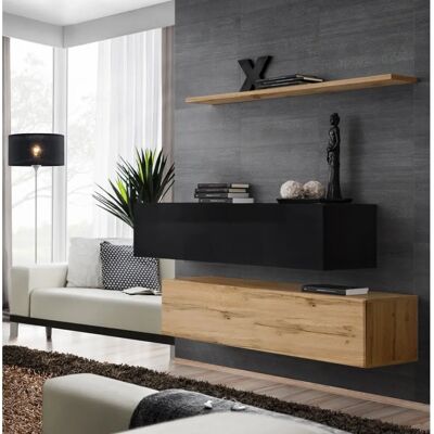 Ac-Déco Modèle 2 - Étagère Murale, 2 Meubles TV, Noir & Wotan - Mobilier - Publicité Ac-Déco Modèle 2 - Étagère Murale, 2 Meubles TV, Noir & Wotan - Mobilier - Publicité