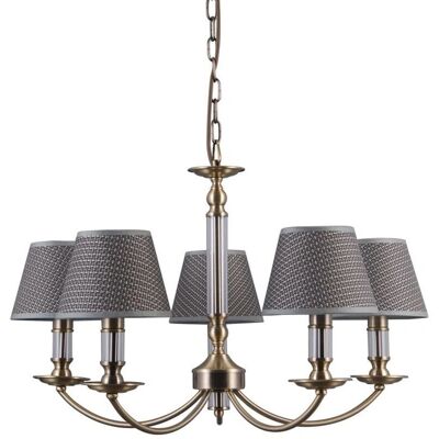 Lampada sospesa Zanobi in bronzo antico - 5 luci acciaio, vetro, tessuto Lampada sospesa Zanobi in bronzo antico - 5 luci acciaio, vetro, tessuto