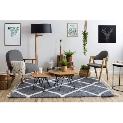 BERBER CROSS Grey / White Shaggy Rug 160x220cm - Carpet BERBER CROSS Grey / White Shaggy Rug 160x220cm - Carpet