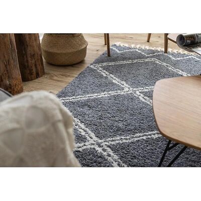 RugsX B5970 Tappeto Berber Grigio/Bianco - Stile Geometrico Shaggy RugsX B5970 Tappeto Berber Grigio/Bianco - Stile Geometrico Shaggy