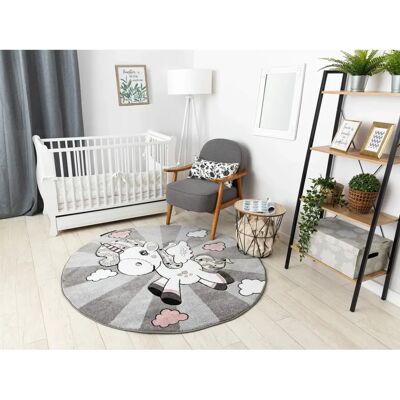 Dywany Łuszczów Unicorn Grey Kids Carpet - 160cm Round Safe Play Area Dywany Łuszczów Unicorn Grey Kids Carpet - 160cm Round Safe Play Area