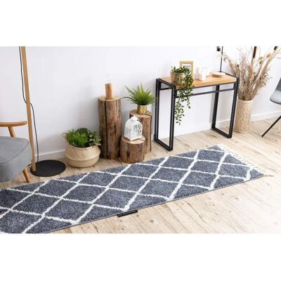 RugsX Grey Berber Cross Carpet - 60x250 cm RugsX Grey Berber Cross Carpet - 60x250 cm