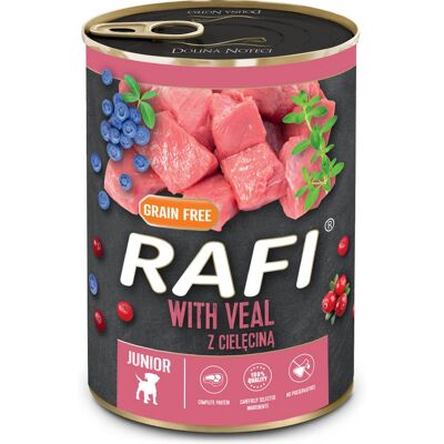 Dolina Noteci Rafi Junior Borjú és Áfonya 400 g - Puhatestű kutyaeledel Dolina Noteci Rafi Junior Borjú és Áfonya 400 g - Puhatestű kutyaeledel