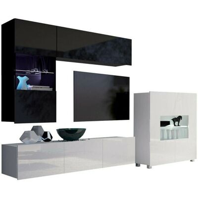 Modulní set obývacího pokoje Providence B107 - Černá, Bílá, Vysoký lesk Černá, Vysoký lesk Bílá - Nábytek do obýváku Modulní set obývacího pokoje Providence B107 - Černá, Bílá, Vysoký lesk Černá, Vysoký lesk Bílá - Nábytek do obýváku