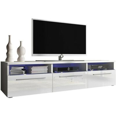 MUEBLES Mesa de TV Nashville 100 - Blanco, Con puertas, 150x35x46cm MUEBLES Mesa de TV Nashville 100 - Blanco, Con puertas, 150x35x46cm