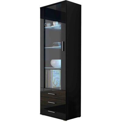 MUEBLES Vitrina Charlotte E102 - Černá lesklá s dveřmi a zásuvkami MUEBLES Vitrina Charlotte E102 - Černá lesklá s dveřmi a zásuvkami