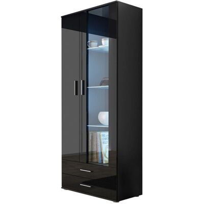 MUEBLES Charlotte E105 - Černá vysoký lesk, 2 dveře, 2 zásuvky - Vitrína MUEBLES Charlotte E105 - Černá vysoký lesk, 2 dveře, 2 zásuvky - Vitrína