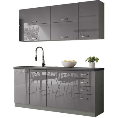 Conjunto de Cocina Upa 102 - Gris & Brillo - 180x50cm Conjunto de Cocina Upa 102 - Gris & Brillo - 180x50cm