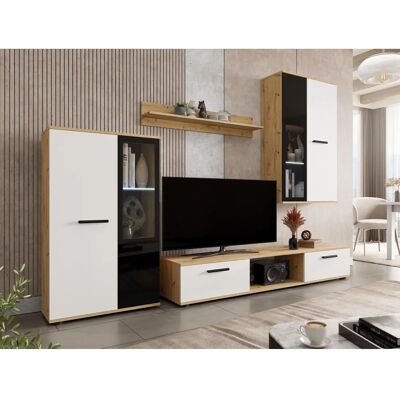 Mirjan24 - Obývací sestava Tucson 100 - Dřevo & Bílá - 180x40cm LED Mirjan24 - Obývací sestava Tucson 100 - Dřevo & Bílá - 180x40cm LED