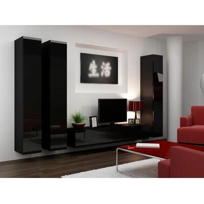 Conjunto de salón Charlotte A100 - Negro + Negro brillante - 180x40cm - Partes separadas Conjunto de salón Charlotte A100 - Negro + Negro brillante - 180x40cm - Partes separadas