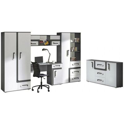Conjunto de dormitorio Akron G107 Antracita + Blanco - Muebles de habitación juvenil Conjunto de dormitorio Akron G107 Antracita + Blanco - Muebles de habitación juvenil