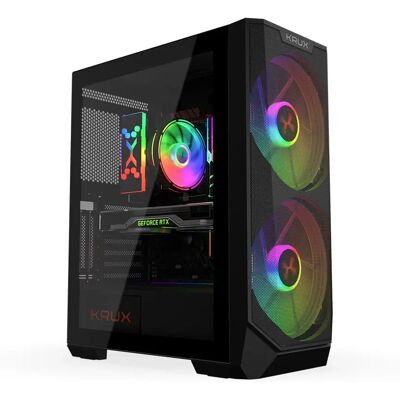 KRUX Vortex Tour Noire - Boîtier PC, Supporte refroidissement liquide, Éclairage ARGB - Publicité KRUX Vortex Tour Noire - Boîtier PC, Supporte refroidissement liquide, Éclairage ARGB - Publicité