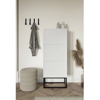 Armoire à chaussures VELDIO - 3 portes - Blanc avec pieds noirs - Gain de place - Publicité Armoire à chaussures VELDIO - 3 portes - Blanc avec pieds noirs - Gain de place - Publicité