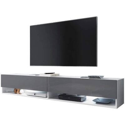 SELSEY Wander - Väggmonterad TV-möbel / Modern TV-bord / Vardagsrums TV-ställ - 100cm - Vit matt / Grå blank SELSEY Wander - Väggmonterad TV-möbel / Modern TV-bord / Vardagsrums TV-ställ - 100cm - Vit matt / Grå blank