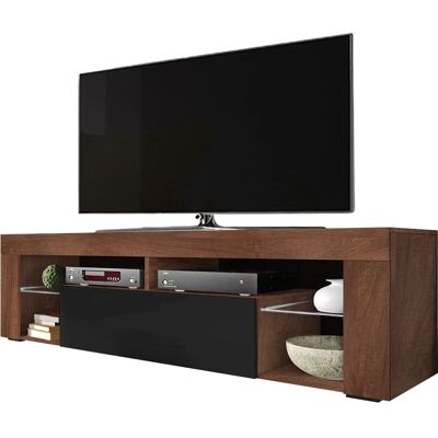 Selsey Bianko Meuble TV Moderne avec Étagères en Verre - 140cm - Publicité Selsey Bianko Meuble TV Moderne avec Étagères en Verre - 140cm - Publicité