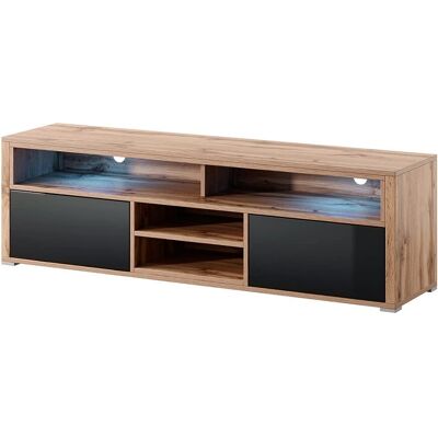 Selsey Laksa - Porta TV con LED - 137cm - Rovere Wotan / Nero Lucido - Moderno Selsey Laksa - Porta TV con LED - 137cm - Rovere Wotan / Nero Lucido - Moderno