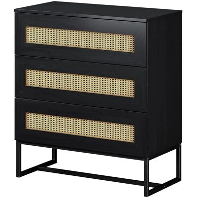 Buffet noir avec 3 tiroirs en rotin - Rangement et Décor - Publicité Buffet noir avec 3 tiroirs en rotin - Rangement et Décor - Publicité