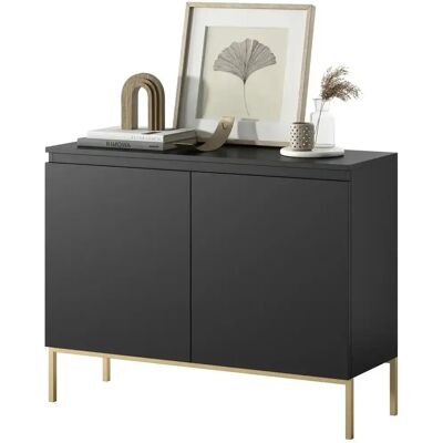 Selsey Moderner Schwarz Kommode - 100cm, 2 Türen, Goldfüße Selsey Moderner Schwarz Kommode - 100cm, 2 Türen, Goldfüße
