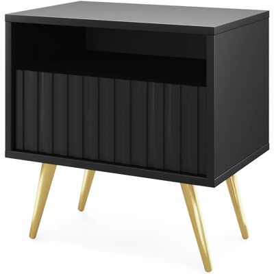 Mesilla de noche Selsey con cajón - negro, patas doradas Mesilla de noche Selsey con cajón - negro, patas doradas