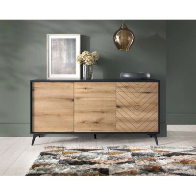 BOULIA Evoke Kast - 3 Deuren - 154 cm - Zwart/Evoke Eik BOULIA Evoke Kast - 3 Deuren - 154 cm - Zwart/Evoke Eik