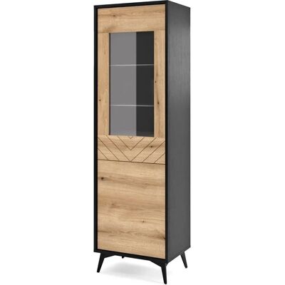 BOULIA Evoke Moderne Vitrine - Zwart/Hout Chevron - 178cm BOULIA Evoke Moderne Vitrine - Zwart/Hout Chevron - 178cm