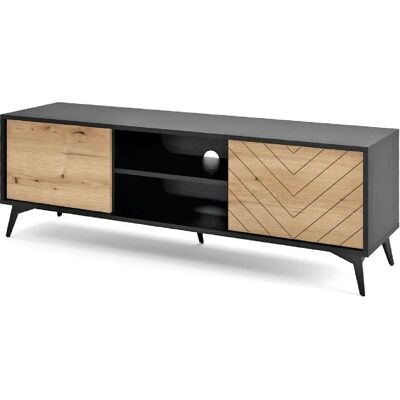 Meuble TV Boulia - 154 cm - noir/chêne Evoke motif à chevrons - Publicité Meuble TV Boulia - 154 cm - noir/chêne Evoke motif à chevrons - Publicité
