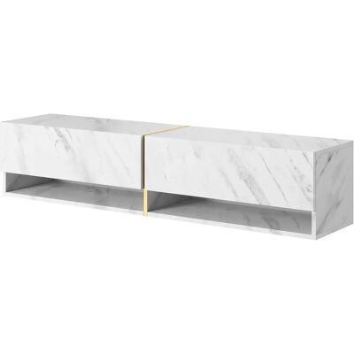 Selsey Mirrgo - Meuble TV en Marbre Moderne - Blanc/Or - 140cm Selsey Mirrgo - Meuble TV en Marbre Moderne - Blanc/Or - 140cm