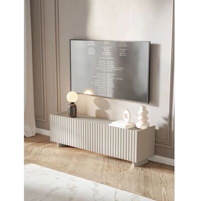 Meuble TV Selsey - 144cm - Grège - Modèle FIORRA - Élégant et Moderne Meuble TV Selsey - 144cm - Grège - Modèle FIORRA - Élégant et Moderne