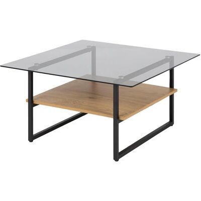 Mesa de centro Selsey Hideko - Vidrio y Roble - 2 Estantes Mesa de centro Selsey Hideko - Vidrio y Roble - 2 Estantes