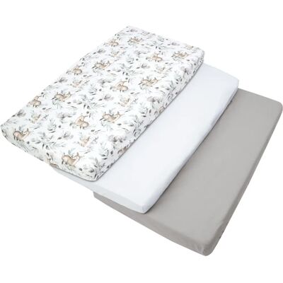 Medi Partners 3 – Pak – Drap-housse en coton 120x60 - Cerf dans les feuilles - Blanc & Gris Medi Partners 3 – Pak – Drap-housse en coton 120x60 - Cerf dans les feuilles - Blanc & Gris
