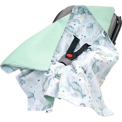 Medi Partners Porte-bébé enveloppant - Couverture en waffle avec capuche - Océan + Menthe Medi Partners Porte-bébé enveloppant - Couverture en waffle avec capuche - Océan + Menthe