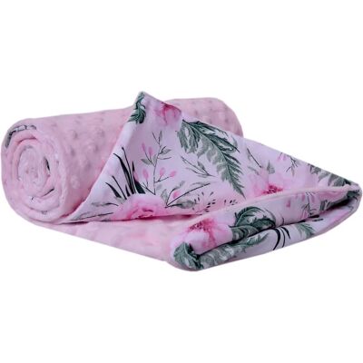 Medi Partners Couverture 75x100 coton + minky - Fleurs + rose clair - Couverture Medi Partners Couverture 75x100 coton + minky - Fleurs + rose clair - Couverture