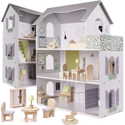Ikonka Holzpuppenhaus - Grau 70cm - Puppenhaus Ikonka Holzpuppenhaus - Grau 70cm - Puppenhaus