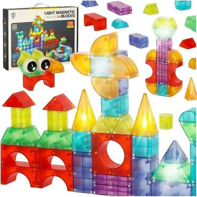 Zestaw konstrukcyjny 3D magnetyczny z blokami LED - 134 elementów Zestaw konstrukcyjny 3D magnetyczny z blokami LED - 134 elementów