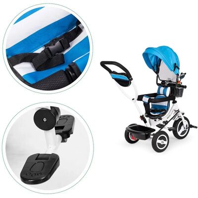 ECOTOYS Niebieski trójkołowiec z drążkiem i daszkiem dla dzieci od 12 miesięcy ECOTOYS Niebieski trójkołowiec z drążkiem i daszkiem dla dzieci od 12 miesięcy