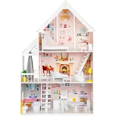 ECOTOYS Drewniany Domek dla Lalek Puder - 3 Poziomy, 5 Pokoi, 15 Mebli ECOTOYS Drewniany Domek dla Lalek Puder - 3 Poziomy, 5 Pokoi, 15 Mebli