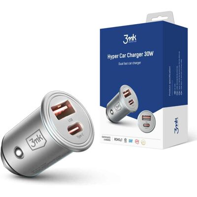3MK Hyper Car Charger - Rychlé Nabíjení, Dual USB-C & USB-A - Kompaktní 3MK Hyper Car Charger - Rychlé Nabíjení, Dual USB-C & USB-A - Kompaktní