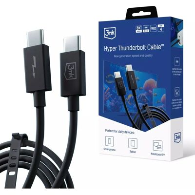3MK Hyper Thunderbolt 3 Kaapeli - Musta - Tukee 8K 60Hz & 240W 3MK Hyper Thunderbolt 3 Kaapeli - Musta - Tukee 8K 60Hz & 240W