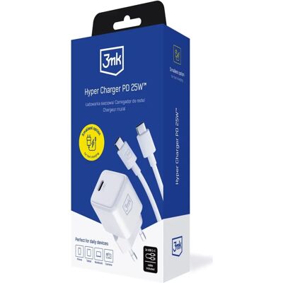 Chargeur Rapide 3MK Hyper - Blanc, Usage Intérieur Chargeur Rapide 3MK Hyper - Blanc, Usage Intérieur