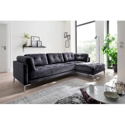 TRENDS BY HG Landau L-Form Sofa - Microvelours, grau, Recamiere rechts TRENDS BY HG Landau L-Form Sofa - Microvelours, grau, Recamiere rechts