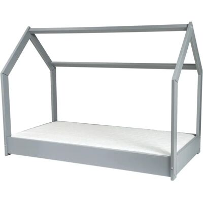 Lit pour enfants avec maison - Matelas écologique 160x80 - Gris - Publicité Lit pour enfants avec maison - Matelas écologique 160x80 - Gris - Publicité