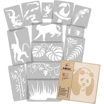 Nakleo - SZA-DZI-217 - Jungle - 14 feuilles - Jeu de pochoirs - Publicité Nakleo - SZA-DZI-217 - Jungle - 14 feuilles - Jeu de pochoirs - Publicité