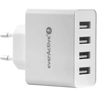 EverActive 4-USB Laddare - Snabbladdning - Vit EverActive 4-USB Laddare - Snabbladdning - Vit
