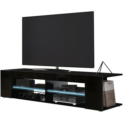Mueble TV Nashville - Abierto, 180x32x40cm, LED, Negro y Negro brillante - Mueble TV Mueble TV Nashville - Abierto, 180x32x40cm, LED, Negro y Negro brillante - Mueble TV