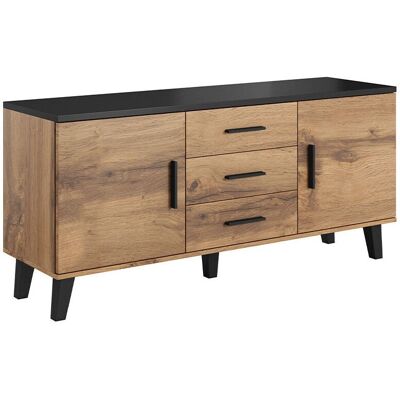 Mueble de TV Charlotte G107 - Roble Wotan, Negro, Puertas y Cajones Mueble de TV Charlotte G107 - Roble Wotan, Negro, Puertas y Cajones
